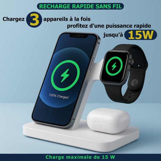 Chargeurs sans fil rapide - 3 en 1 - Pour iPhone et appareils Apple